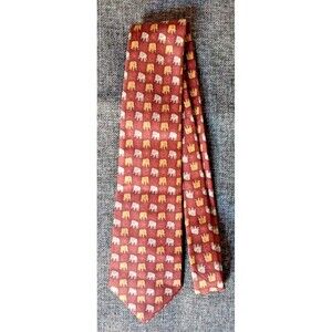 Tie 70s 80s 90s Y2K Jim Thompson Brown Gold Beige Elephants 3.75 Wide 57 Long